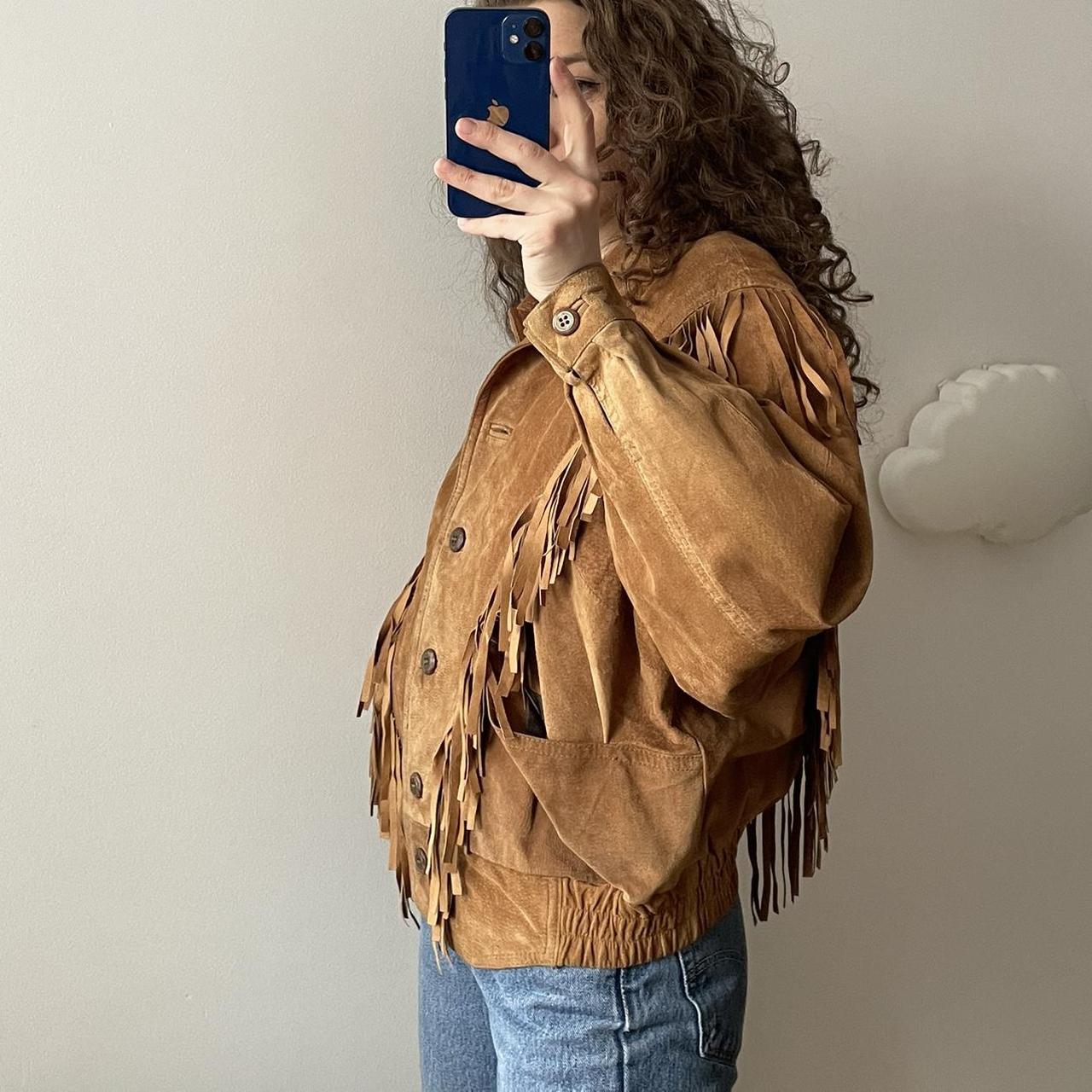 Vintage camel suede jacket with fringing, western... - Depop