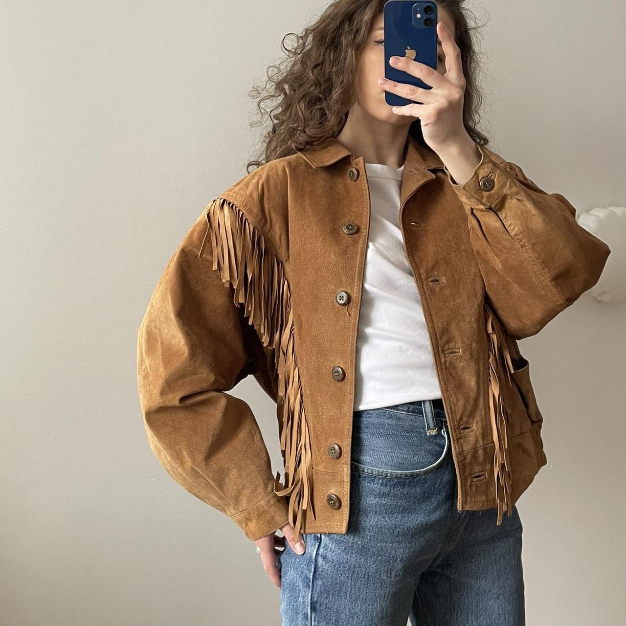 Vintage camel suede jacket with fringing, western... - Depop