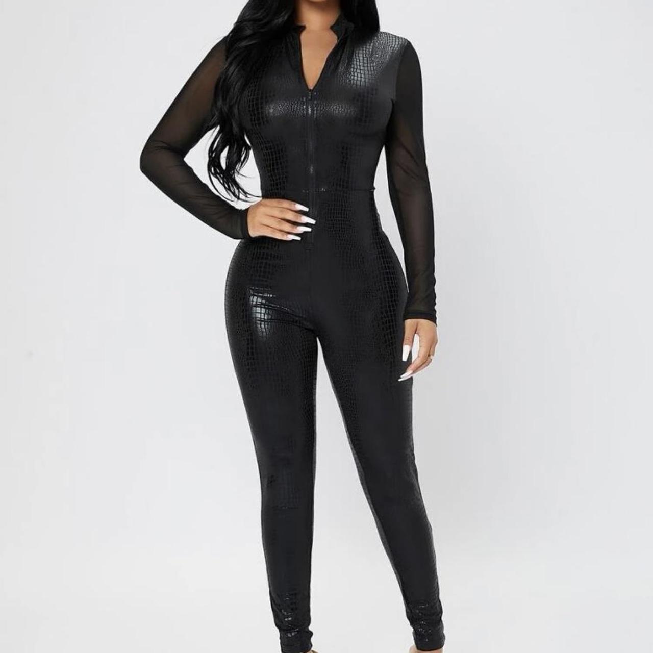 XXS Petite right black catsuit jumpsuit #y2k #biker... - Depop