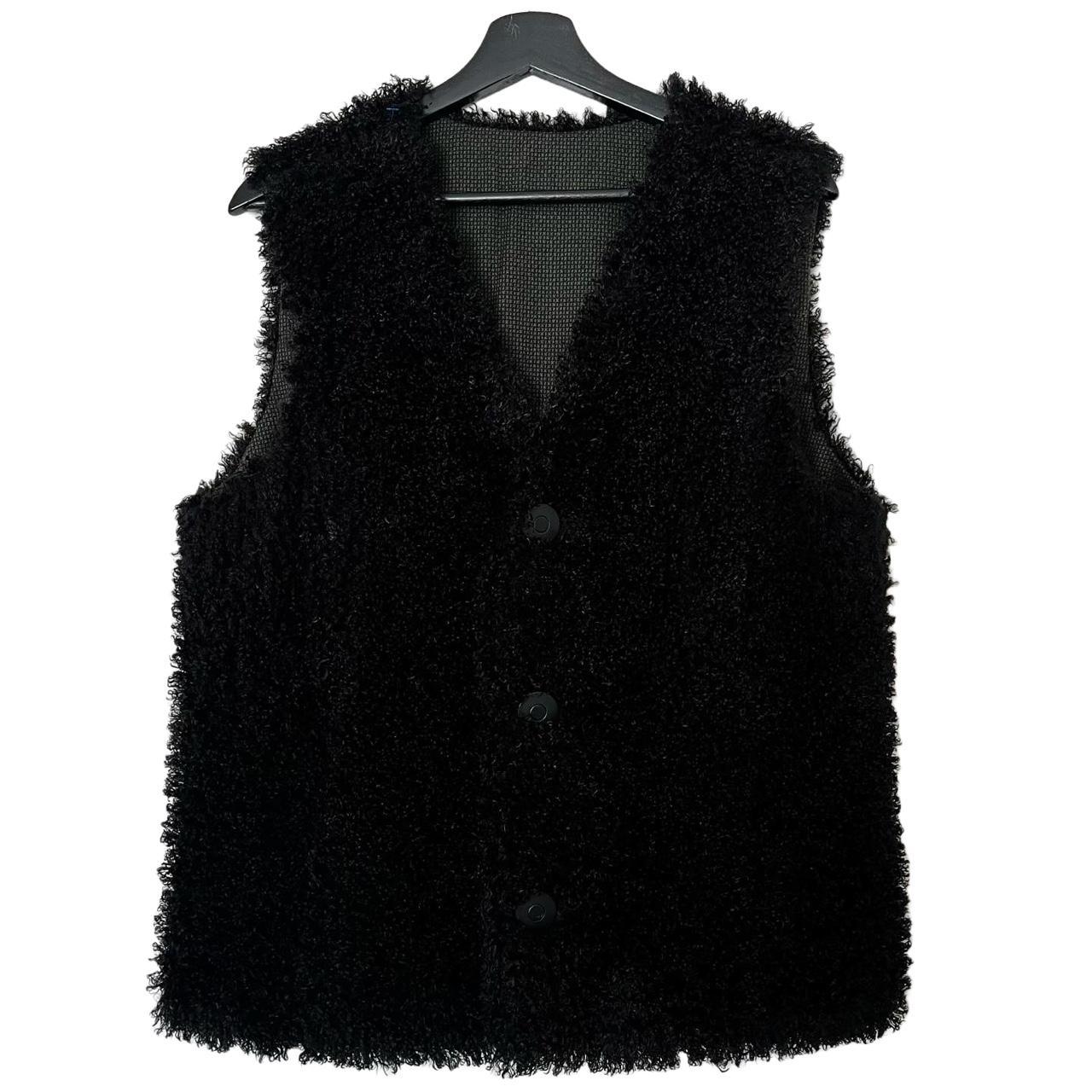 Black faux fur sleeveless jacket best sale