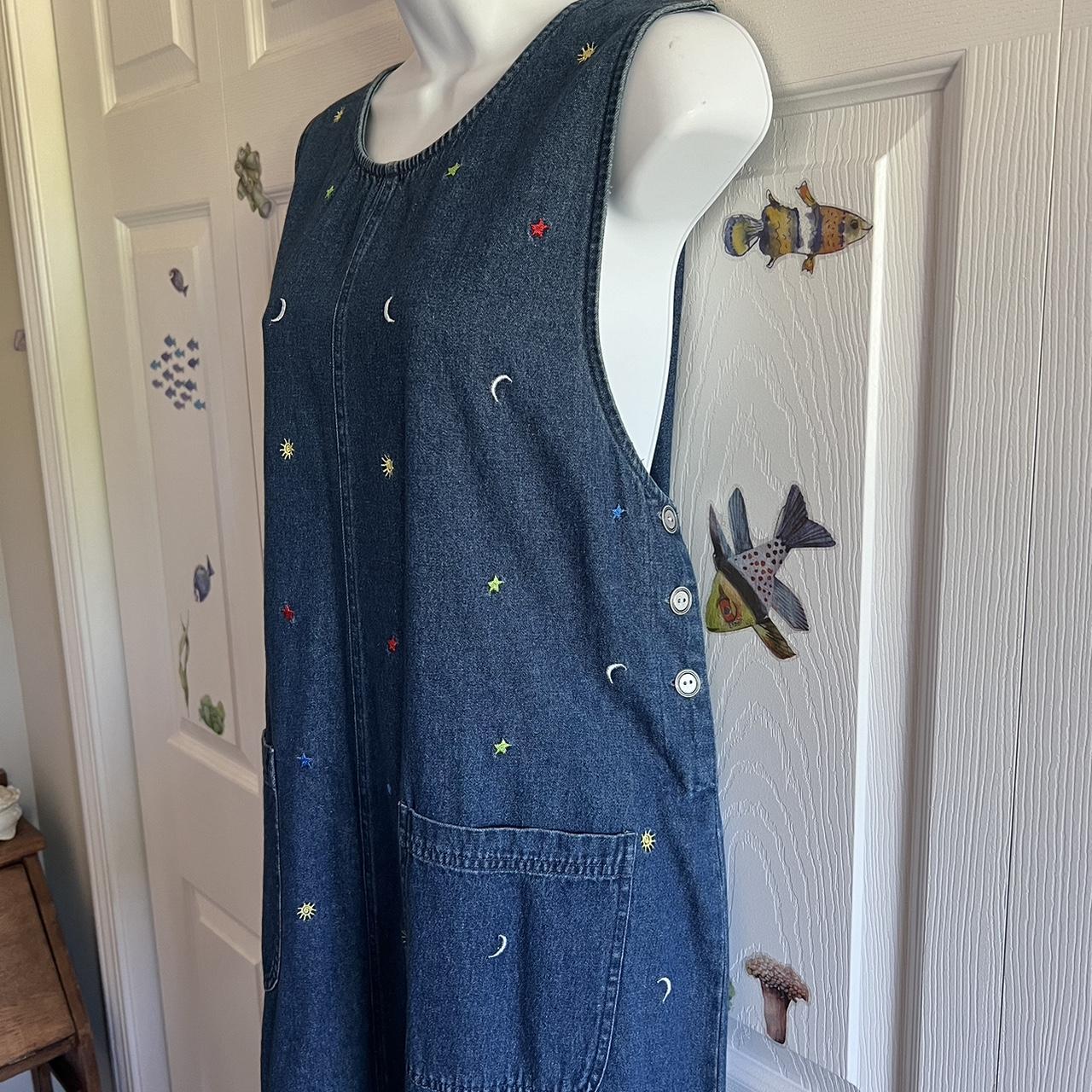 Denim maxi dress with embroidered design Great... - Depop