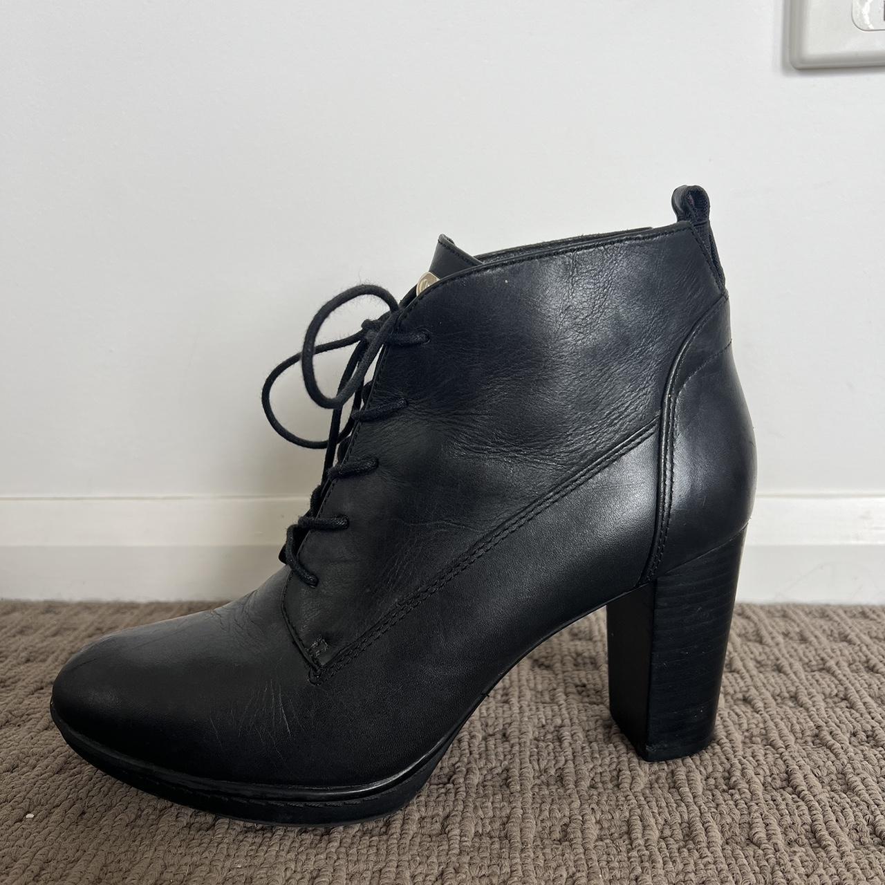 Tommy Hilfiger black lace up boots. Heel is about... - Depop