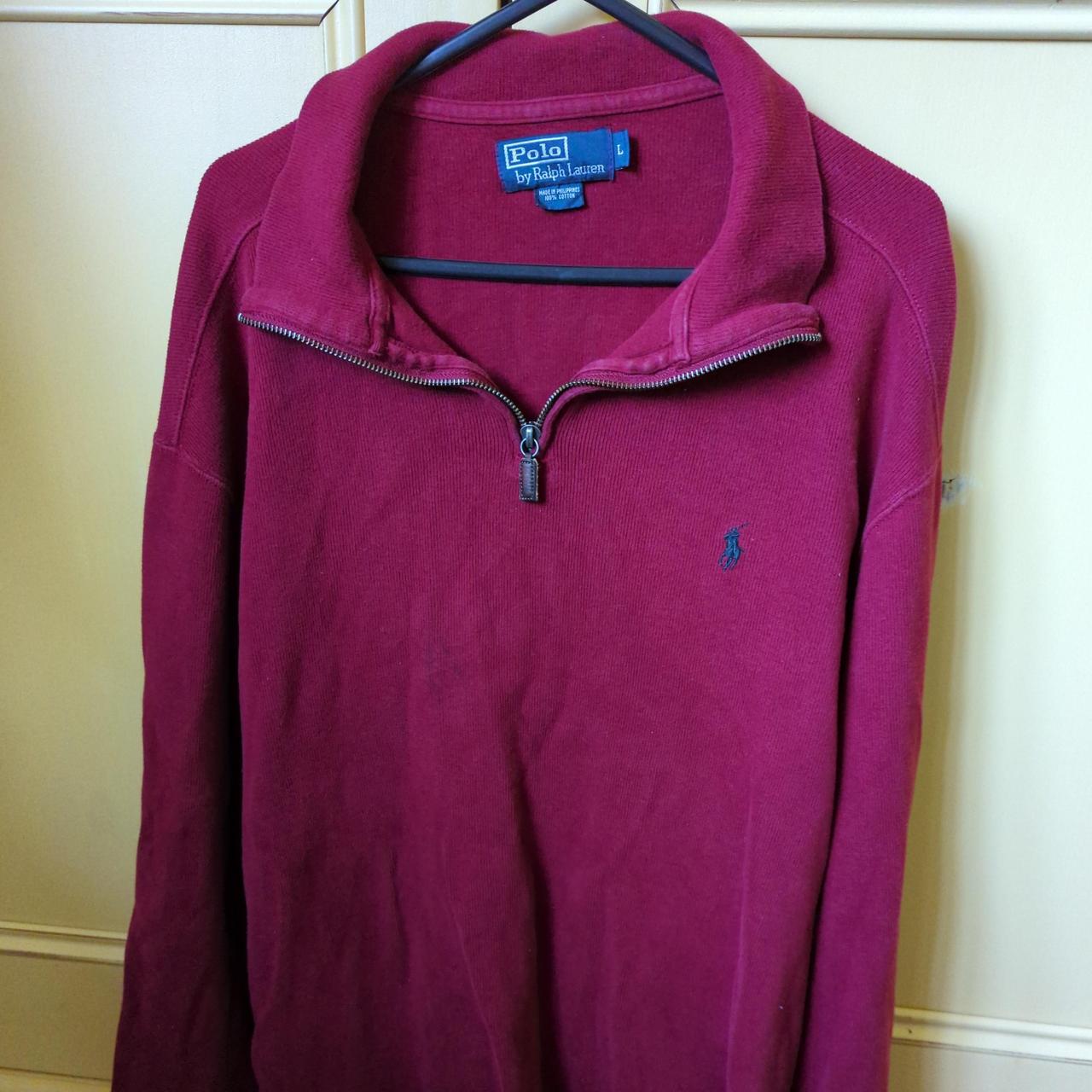 Ralph Lauren Quarter Zip Wine Red/Burgundy Size... - Depop