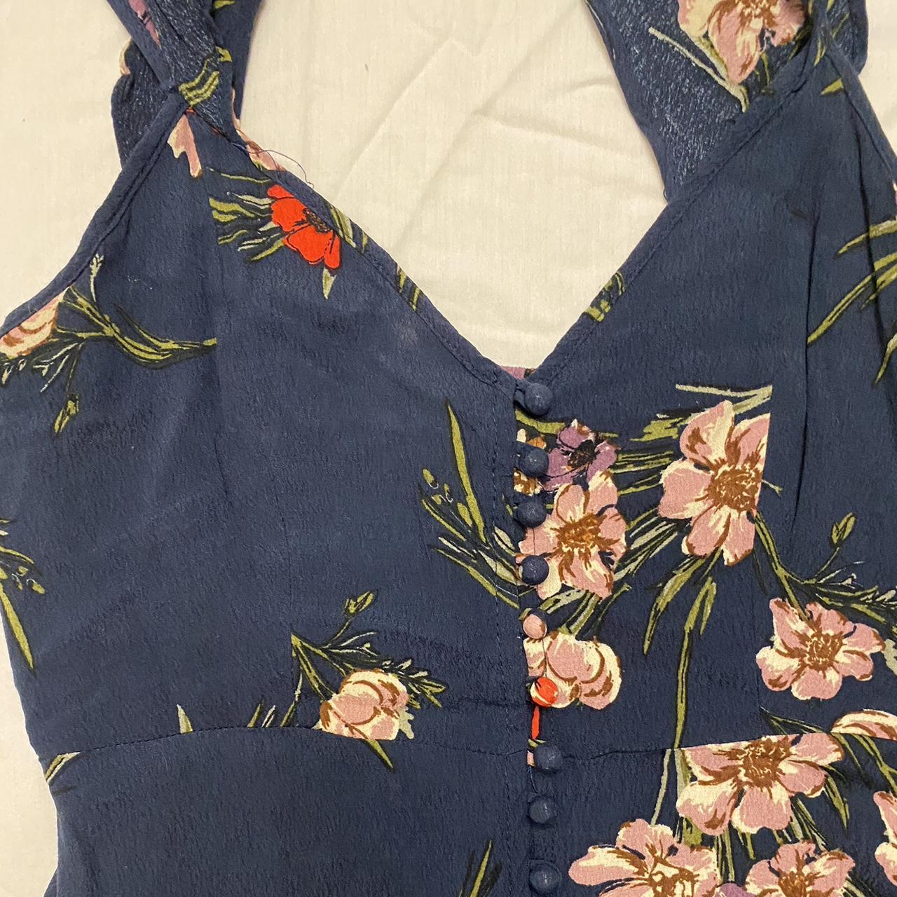 Navy Blue Floral Tea Dress Ruffle Sleeves And Depop