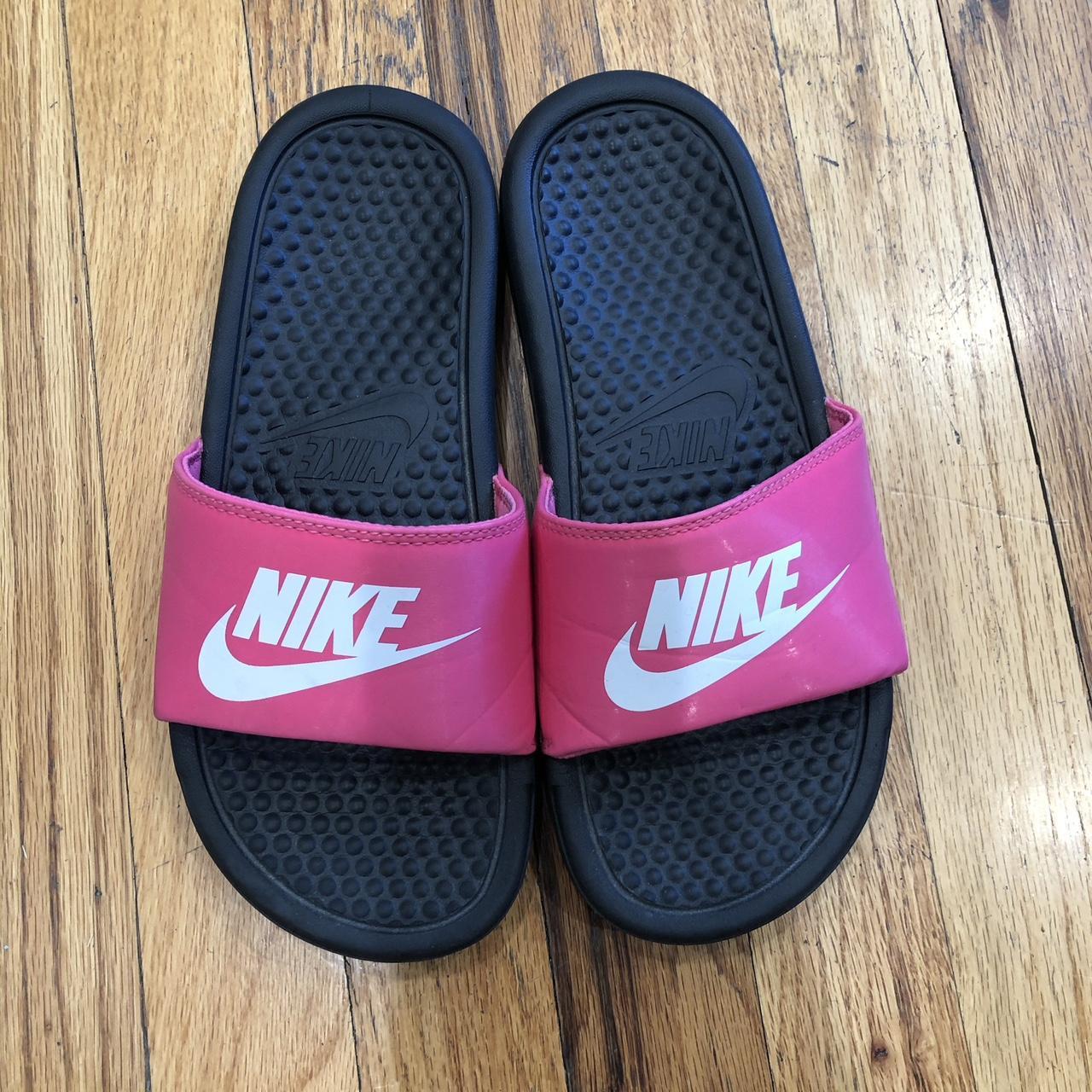 Pink Nike slides. Size 5Y but fit me like normal... - Depop