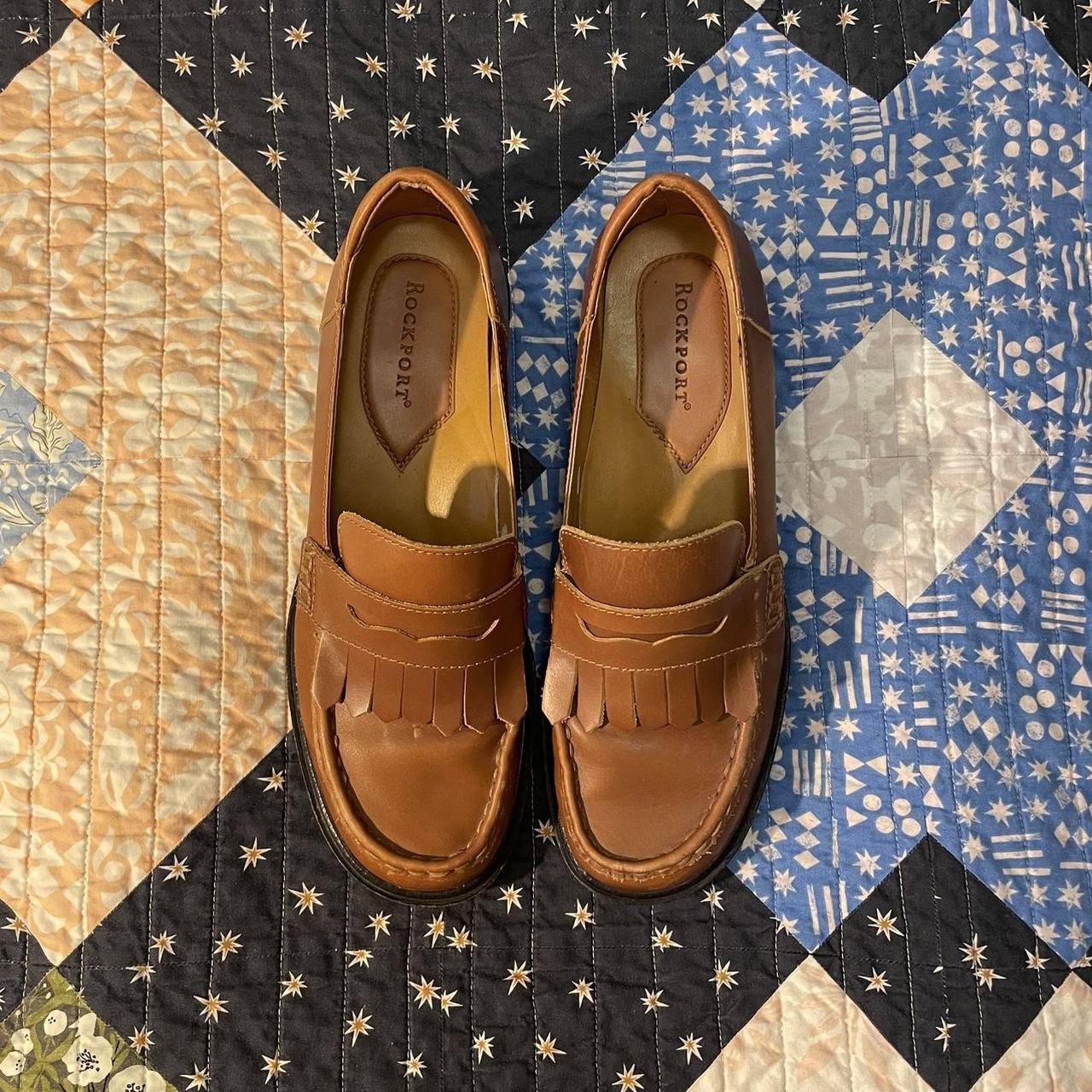 Brown leather Rockport penny loafers Size 38, fits... - Depop