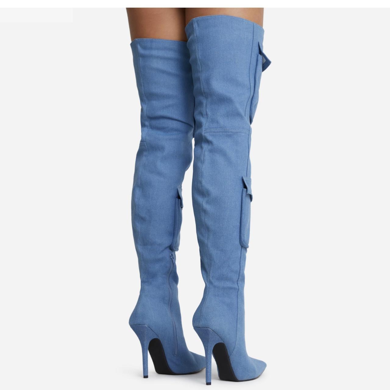 ego official knee high blue denim boots with pocket... - Depop
