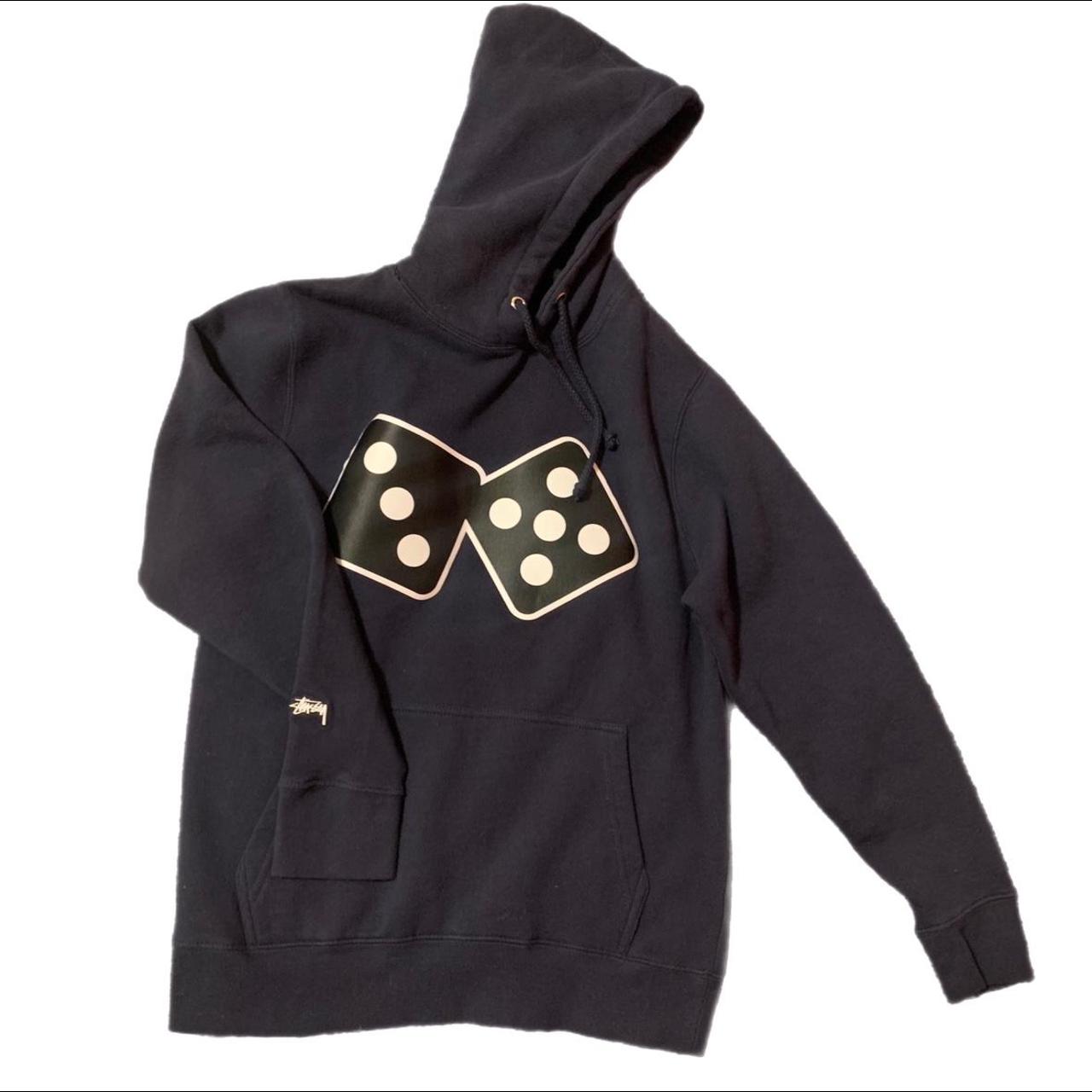 Stüssy Men's Black and Navy Hoodie | Depop
