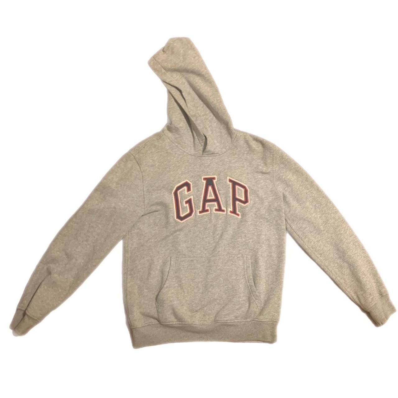 Gap grey hoodie lettering is white, navy, and red - Depop