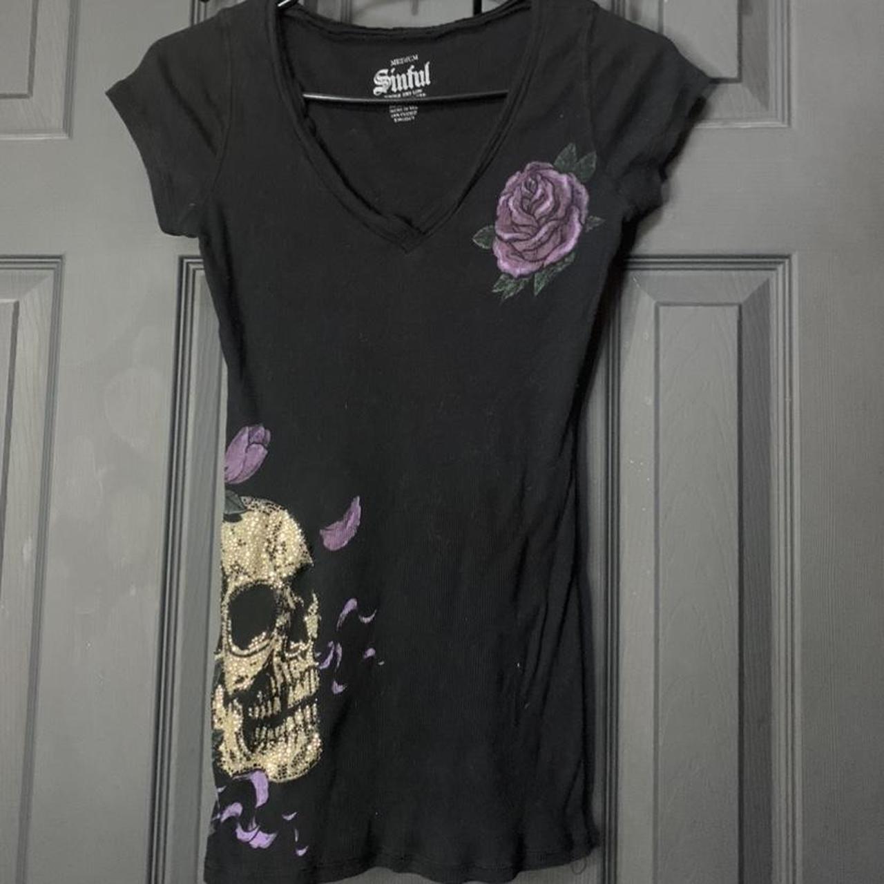 Women’s v-neck shirt #grunge #Sinfull #Affliction... - Depop