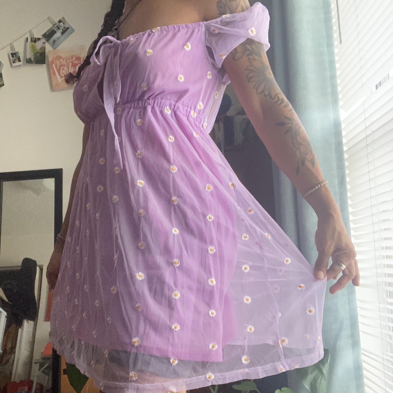 Shein mesh overlay purple #daisy embroidered Depop