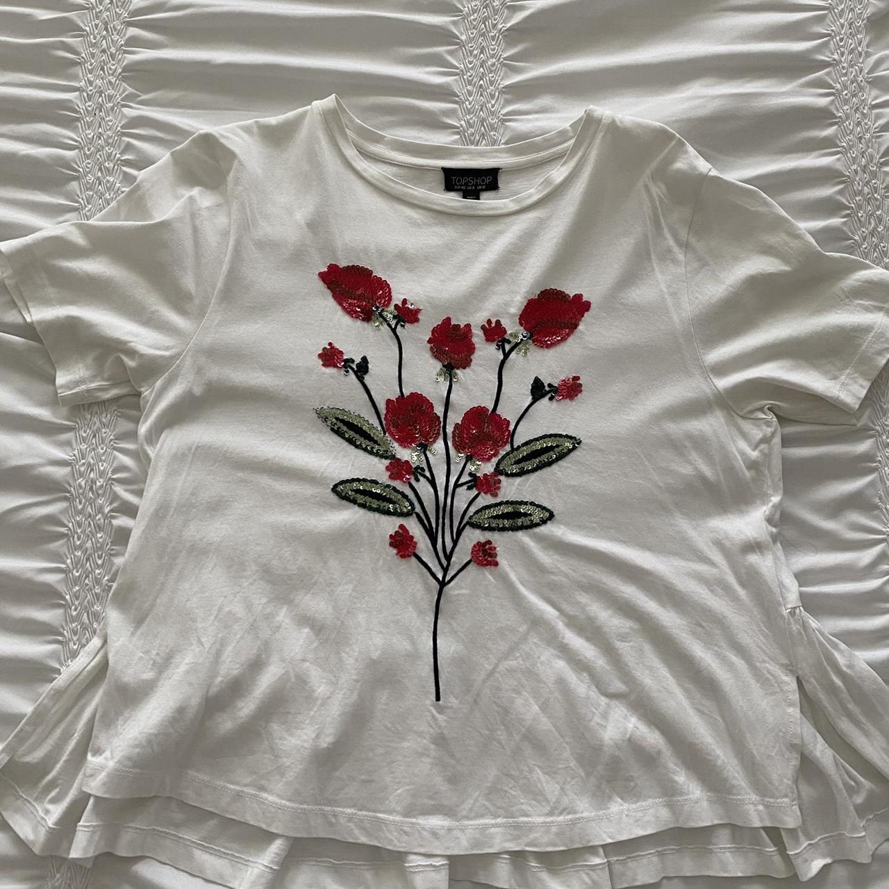 Topshop Women's Red and White Blouse | Depop