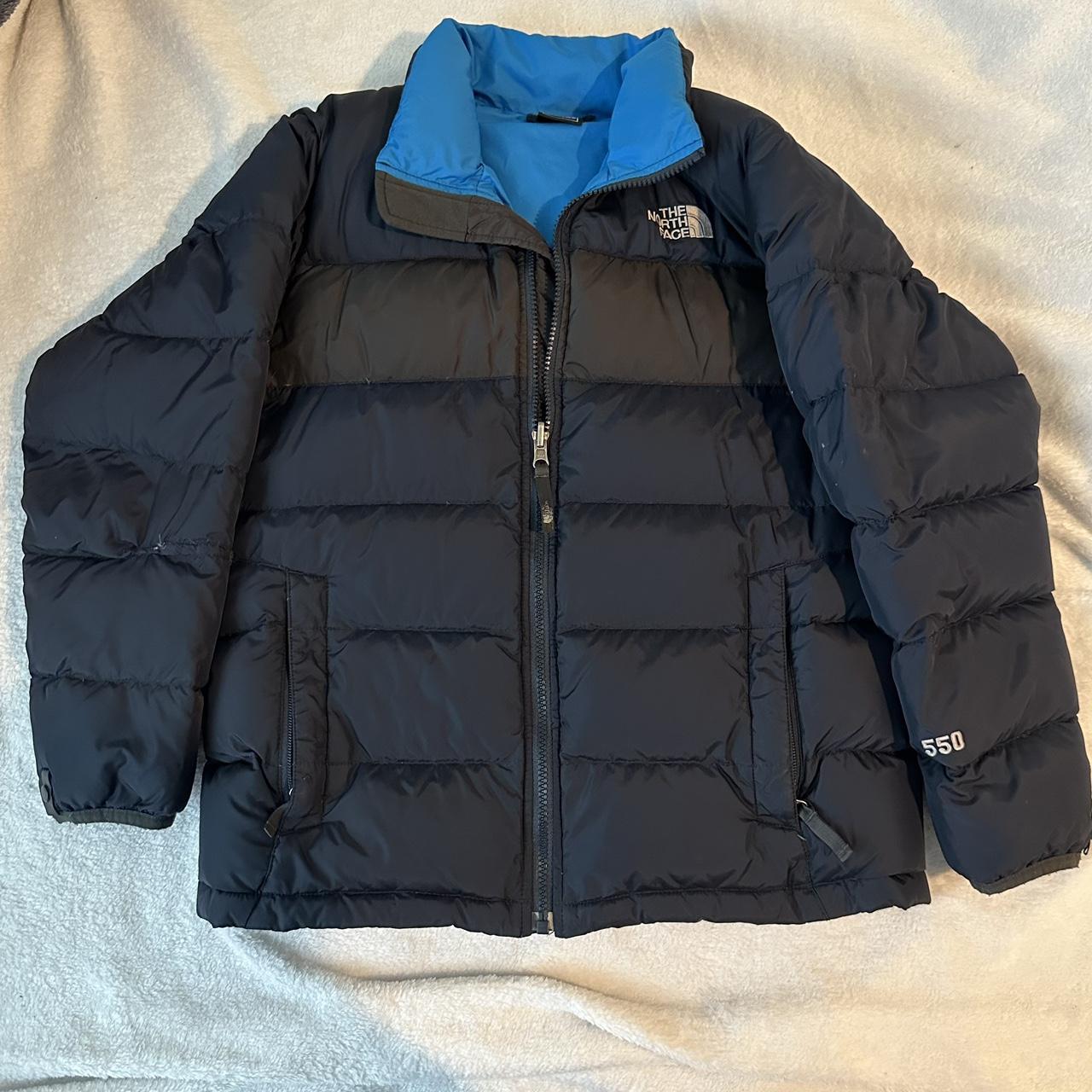 the north face 550 puffer jacket in dark navy blue -... - Depop