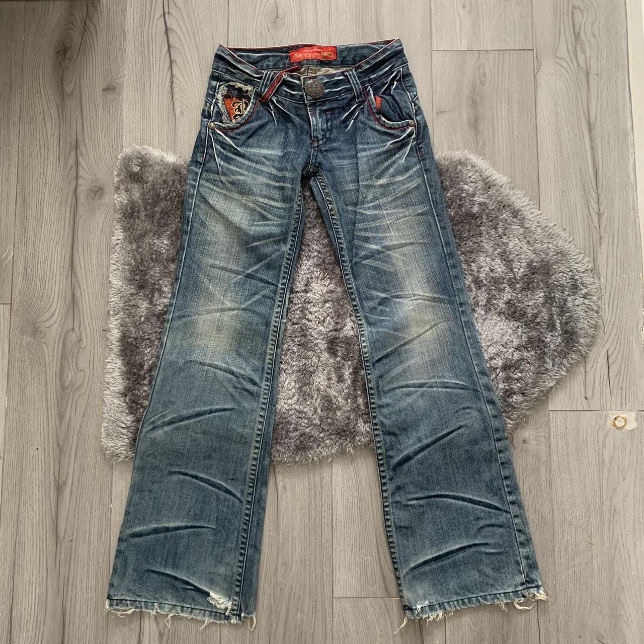 Red peppers denim jeans with a unique design on the... Depop