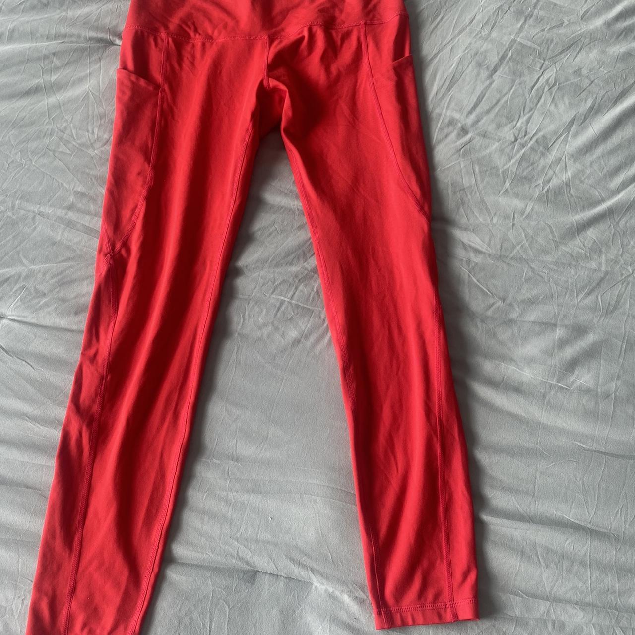 red athletic leggings with pockets on the sides - Depop