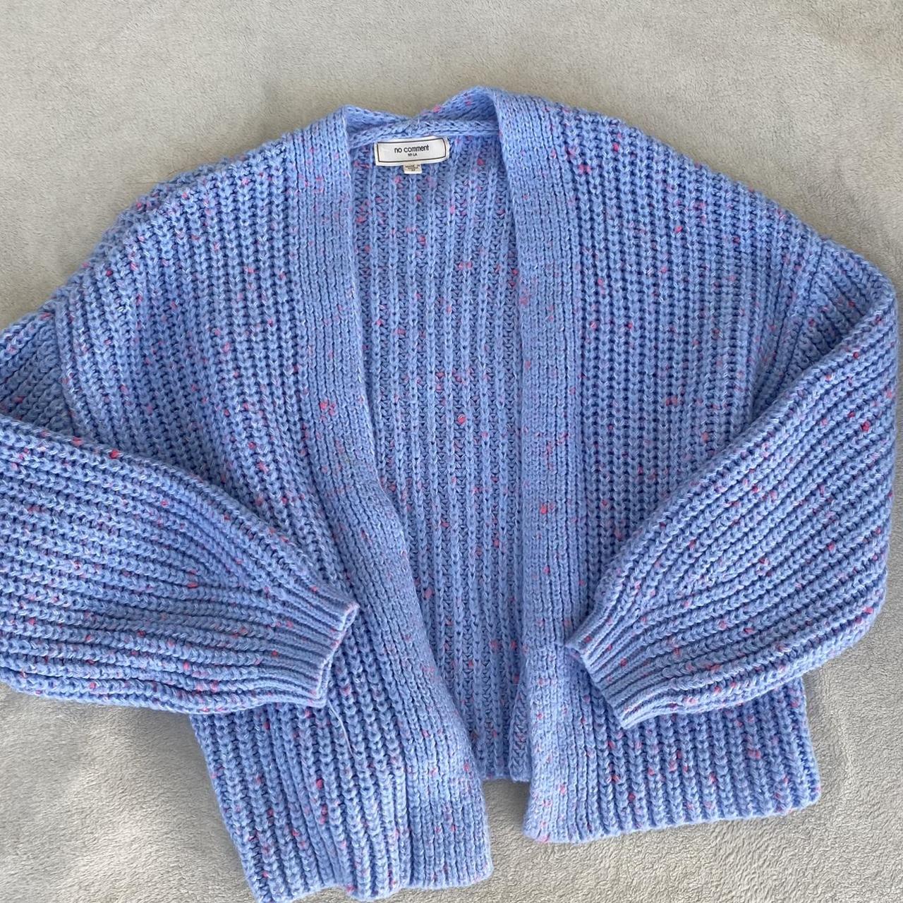 No Comment Women's Blue and Pink Cardigan Depop