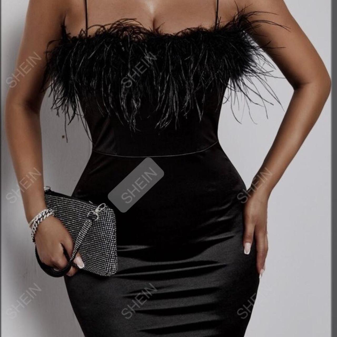 Size small SHEIN black feather dress Depop