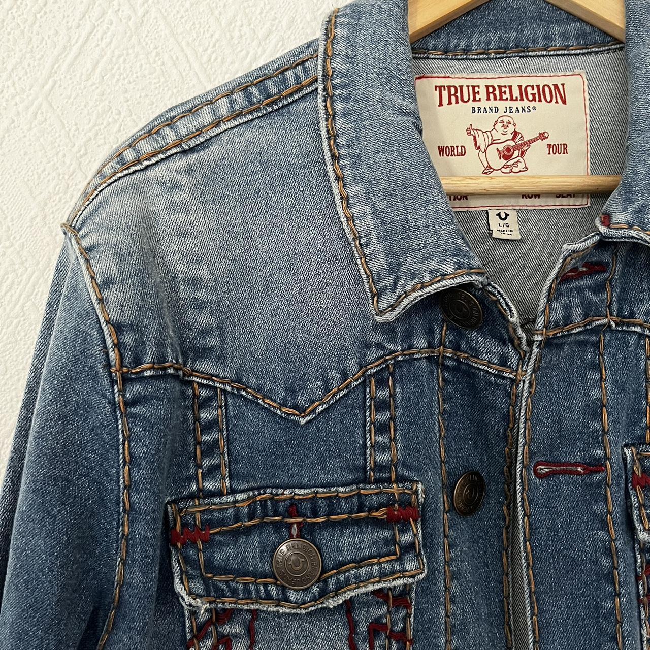 True Religion Men's Blue and Red Jacket | Depop