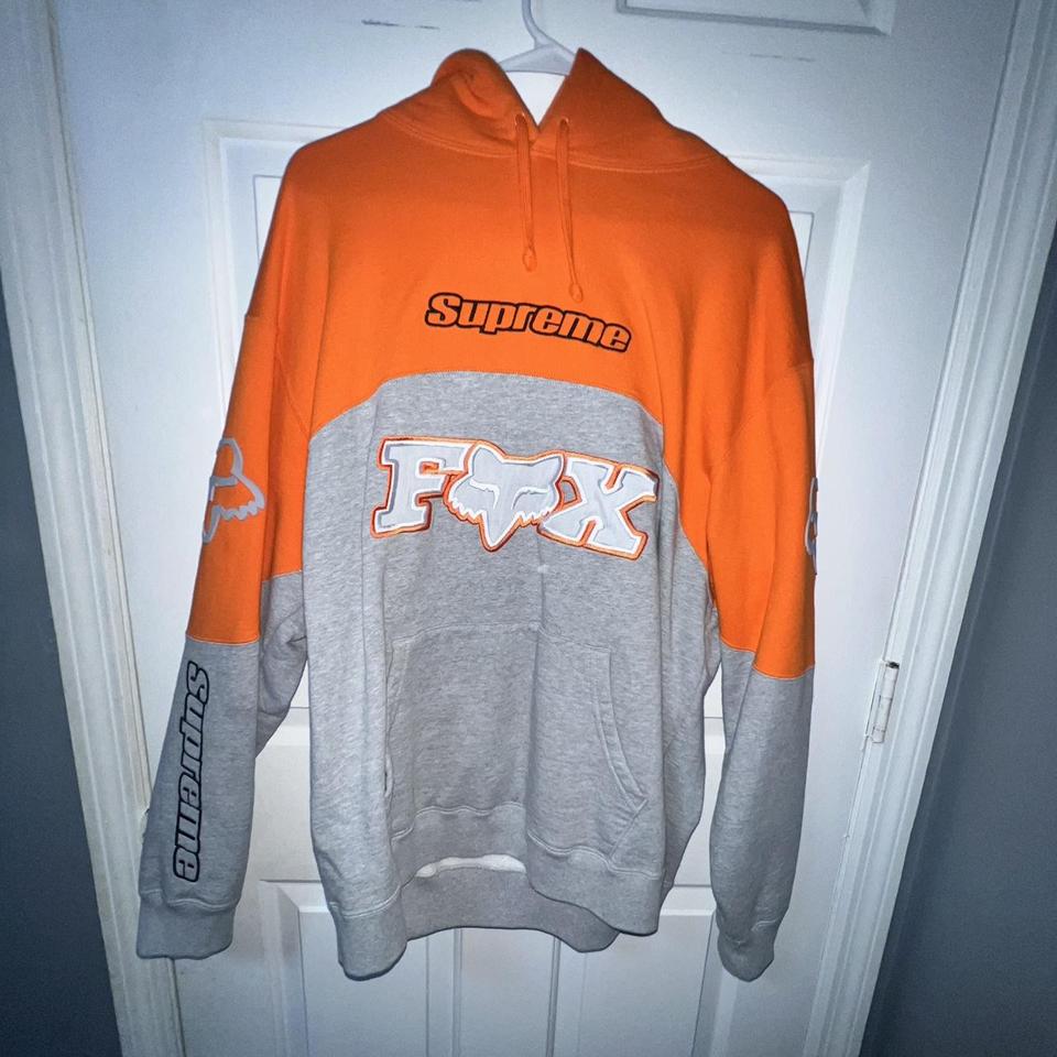 supreme Fox Racing Hooded Sweatshirt orange / gray... - Depop