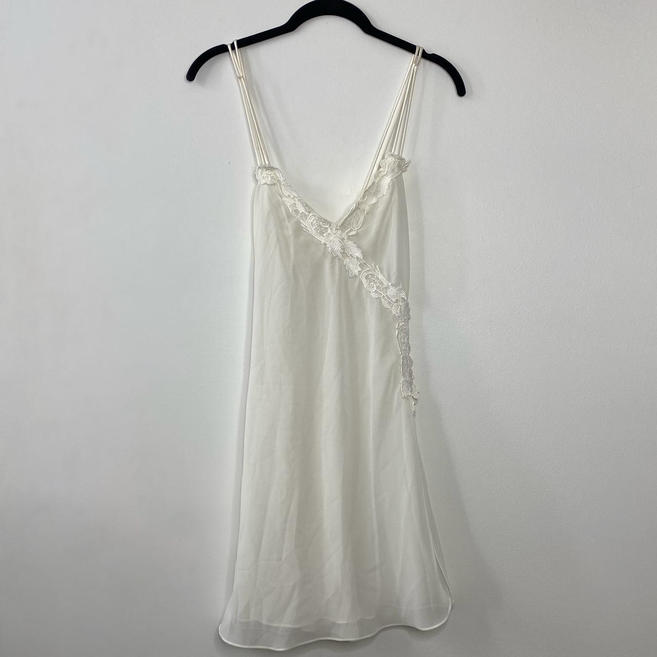 vintage 80s sheer white lace dress with criss cross... - Depop