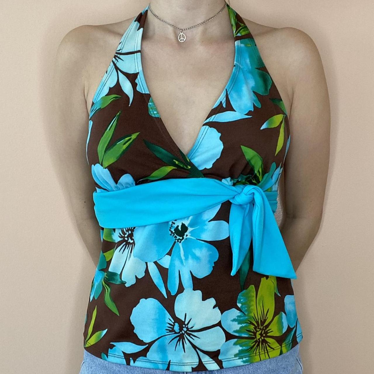 y2k tropical escape swimsuit halter top FREE... Depop