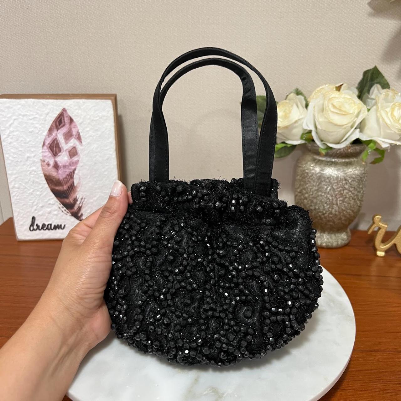 La Regale Vintage Black Beaded Convertible Mini Bag Evening Purse