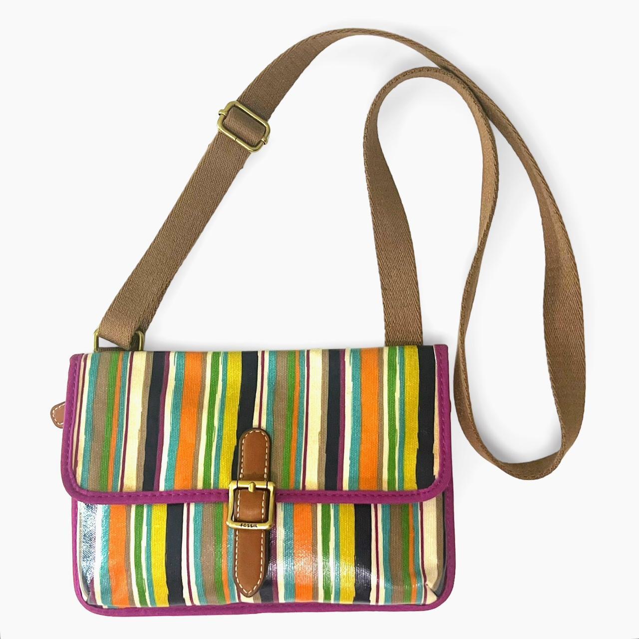 Fossil Multi Color Stripe Canvas Hobo Shlder Bag | Brown leather messenger  bag, Velour bag, Large leather purse