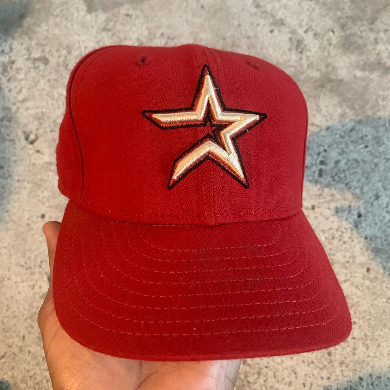 New Era Men's Burgundy and Cream Hat Depop