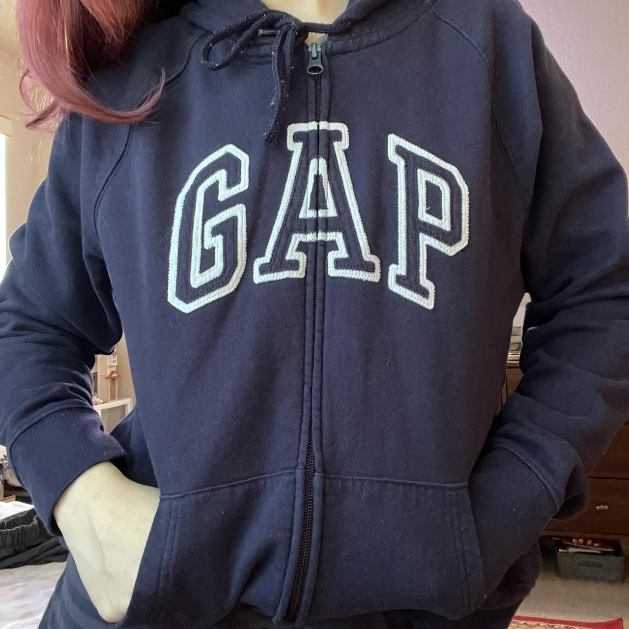 dark navy blue gap zip up hoodie kids size L fits... - Depop