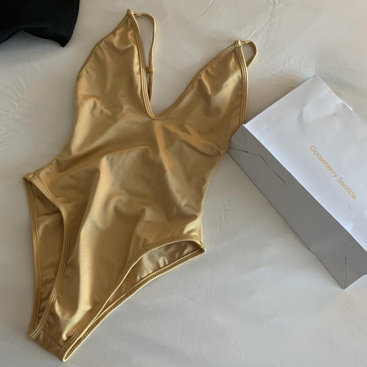 Women S Yellow And Gold Swimsuit One Piece Depop