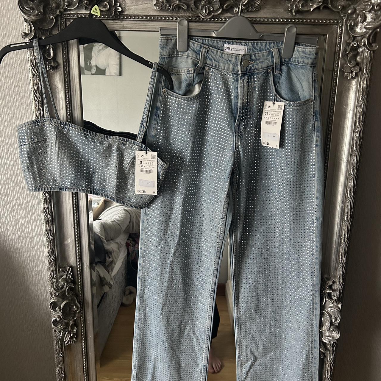 Zara denim rhinestone jeans and denim