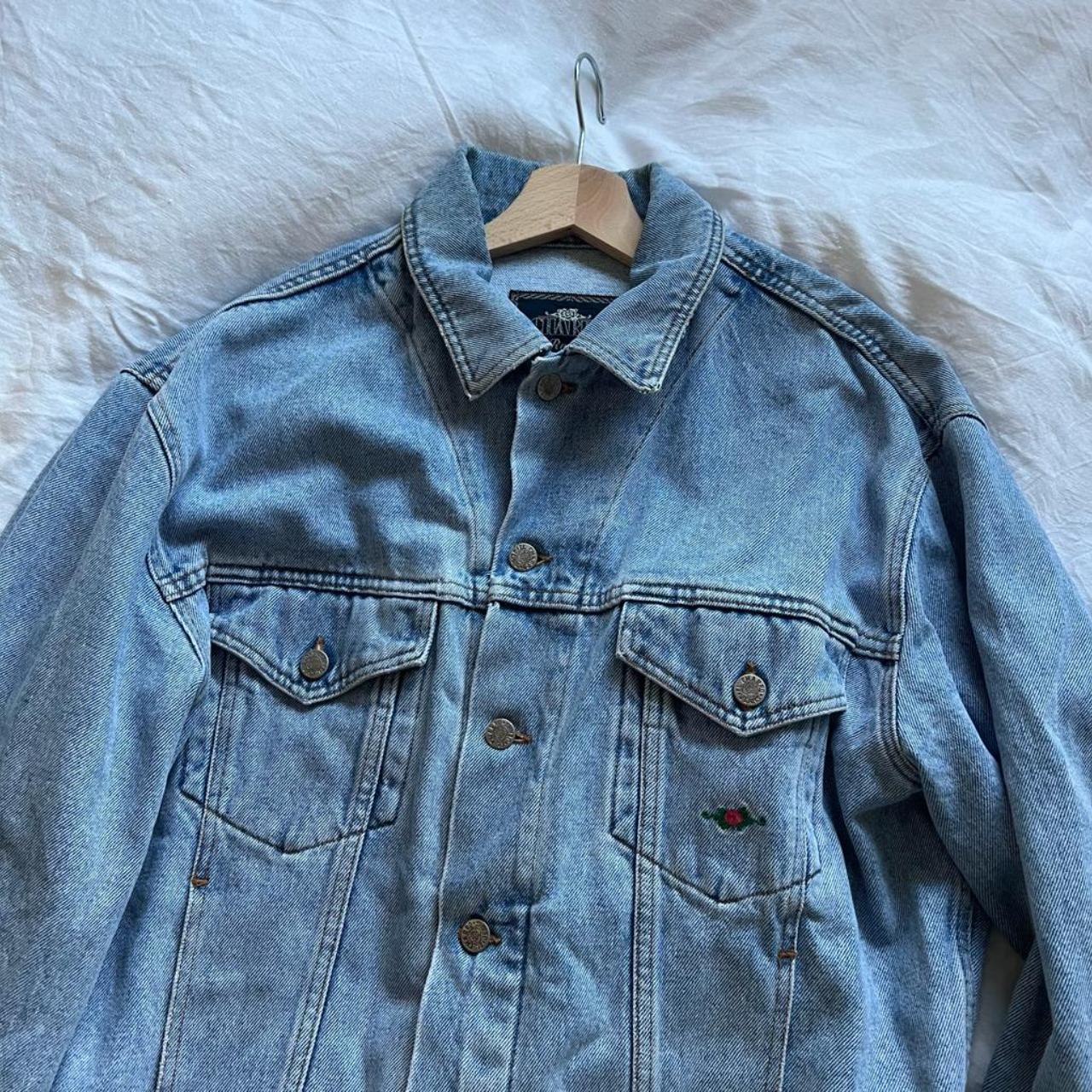 Vintage Denim Jacket Rose Embroidery Detail On Front - Depop