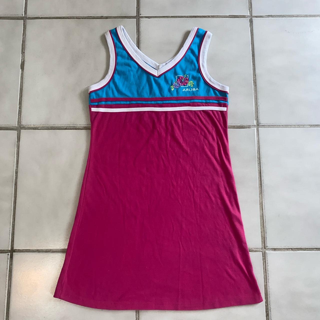 pink and blue y2k aruba beach dress size:... - Depop