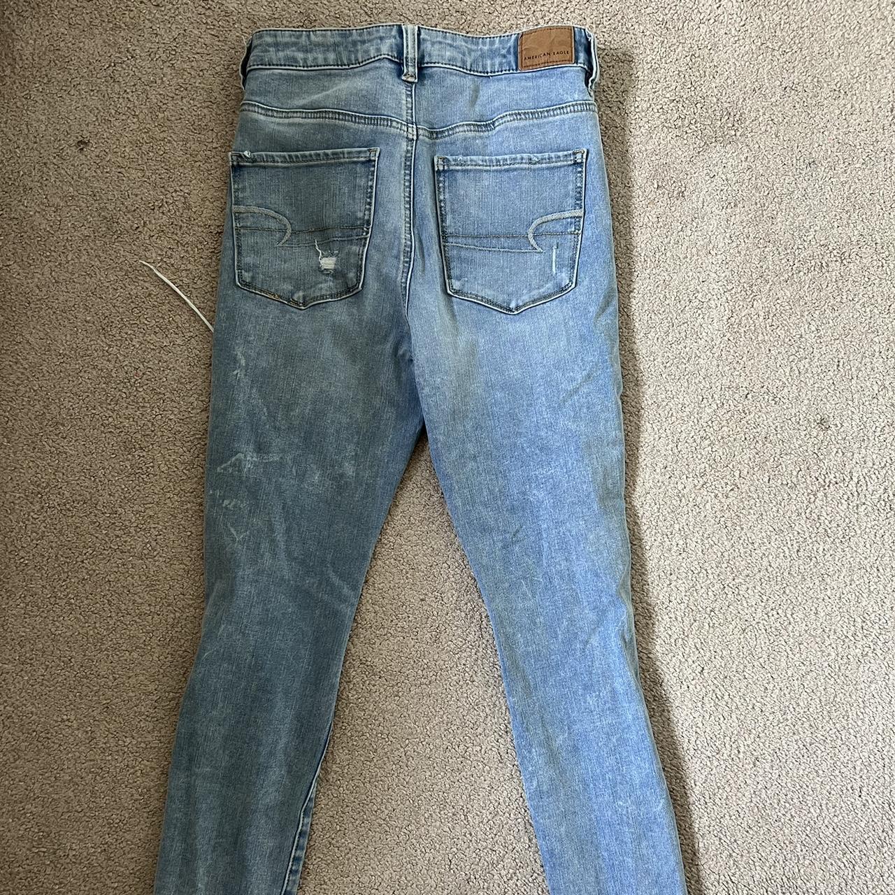 American Eagle high waisted light wash ripped skinny... - Depop