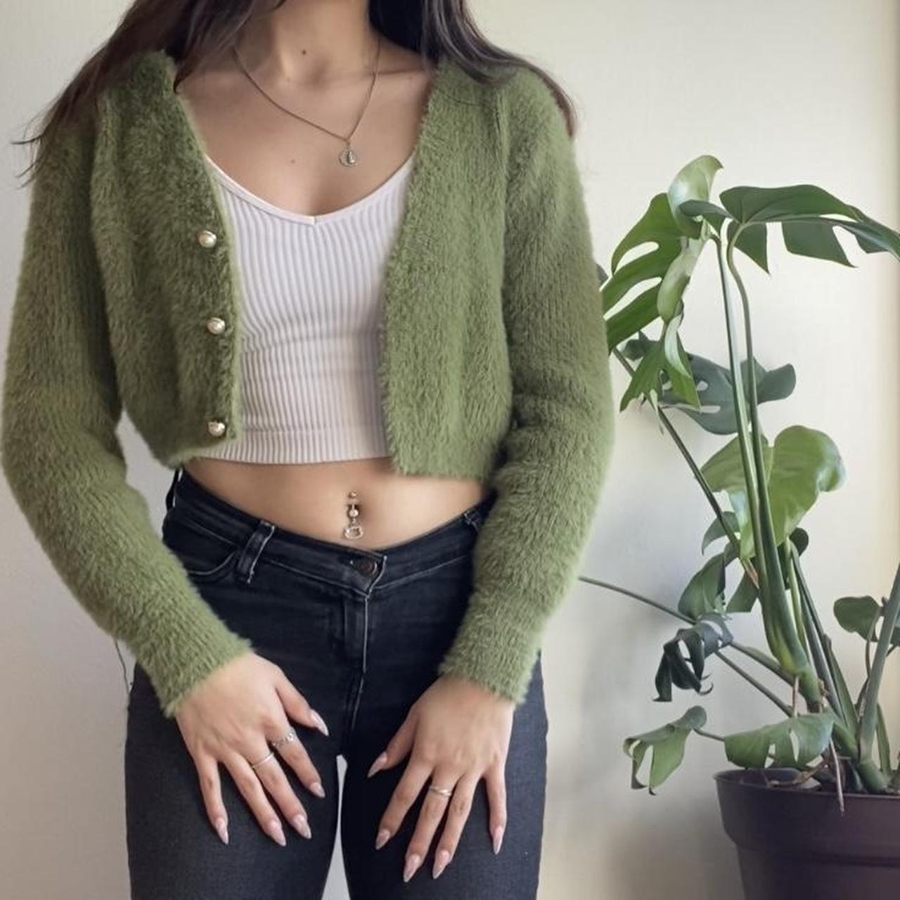 Cropped Cardigan Green Cardigan Shein SHEIN Sage Green Cropped - Main Image