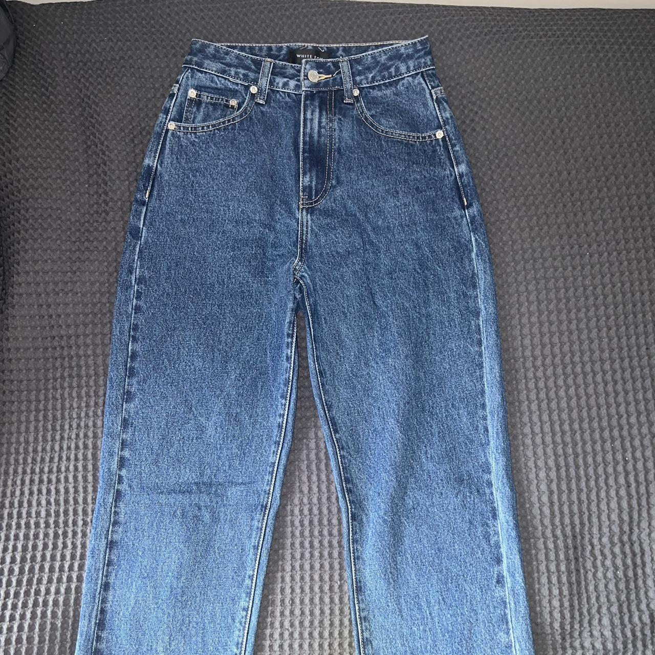 white fox straight leg jeans colour: dark wash... - Depop