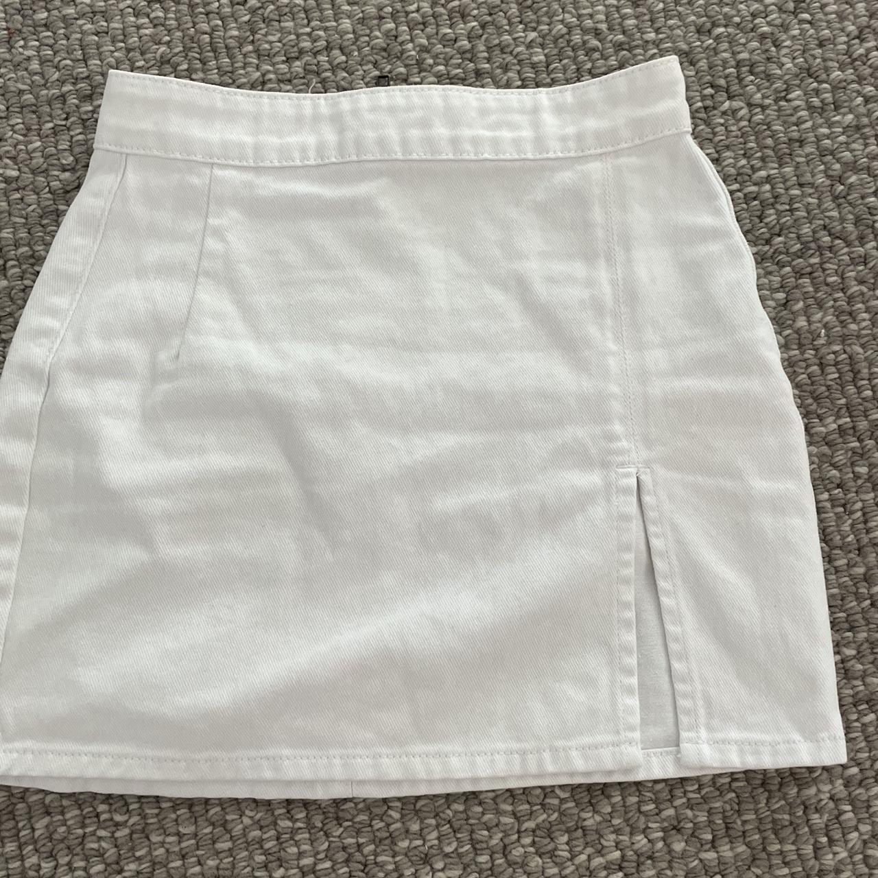 cute white denim mini skirt from lioness worn once - Depop