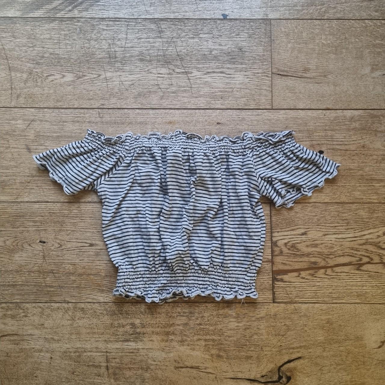 Black white striped bardot blouse in size XS from... Depop