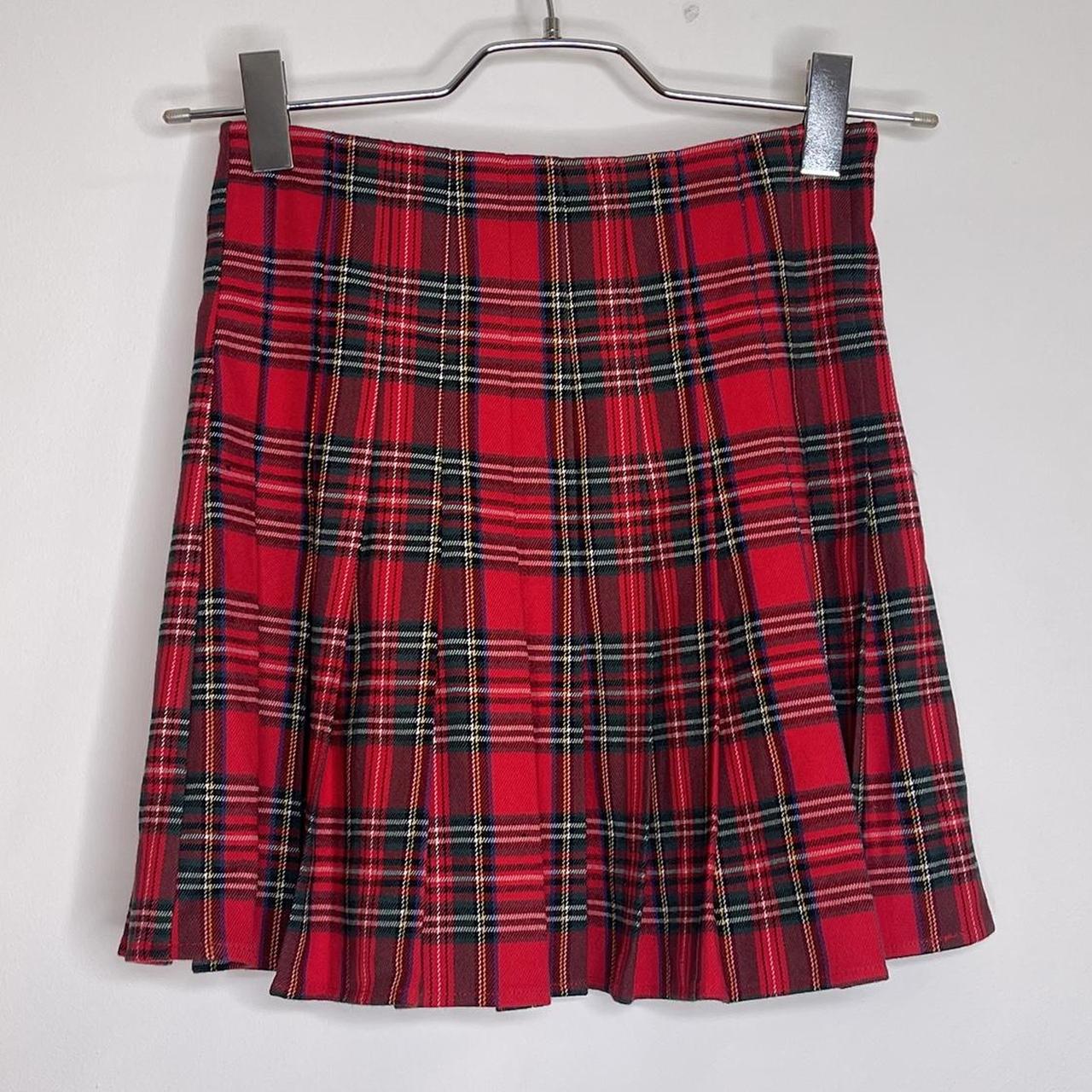 Brandy Melville pleated red tartan skirt - never... - Depop