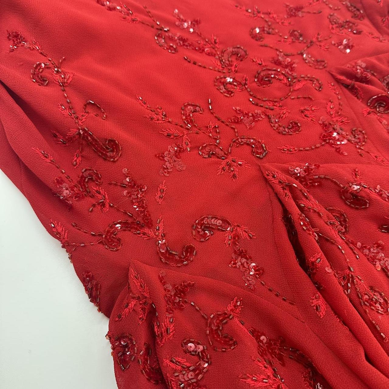 Red beaded layered long evening dress... - Depop