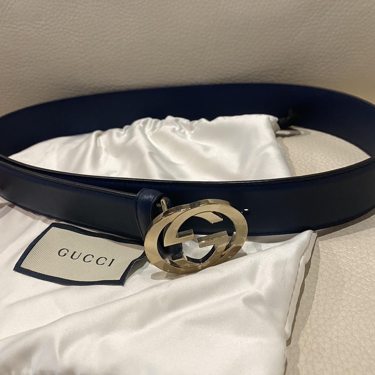 Authentic navy blue gucci belt, with receipt and... - Depop