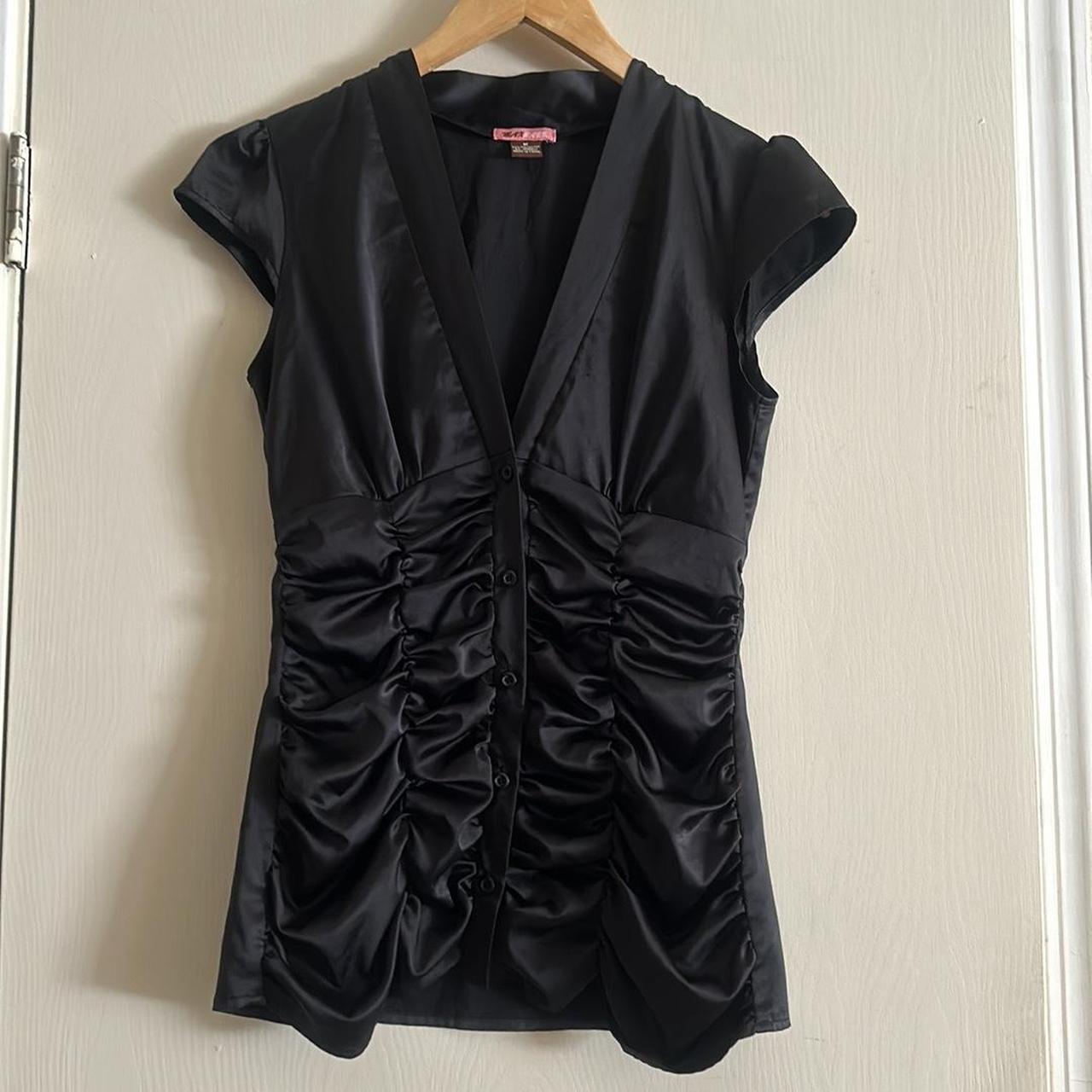 Y2k Max Rave Satin Like Button up Short Sleeve... | Depop