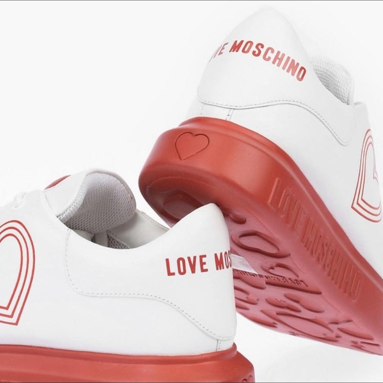 Love Moschino Women's White and Red Trainers Depop