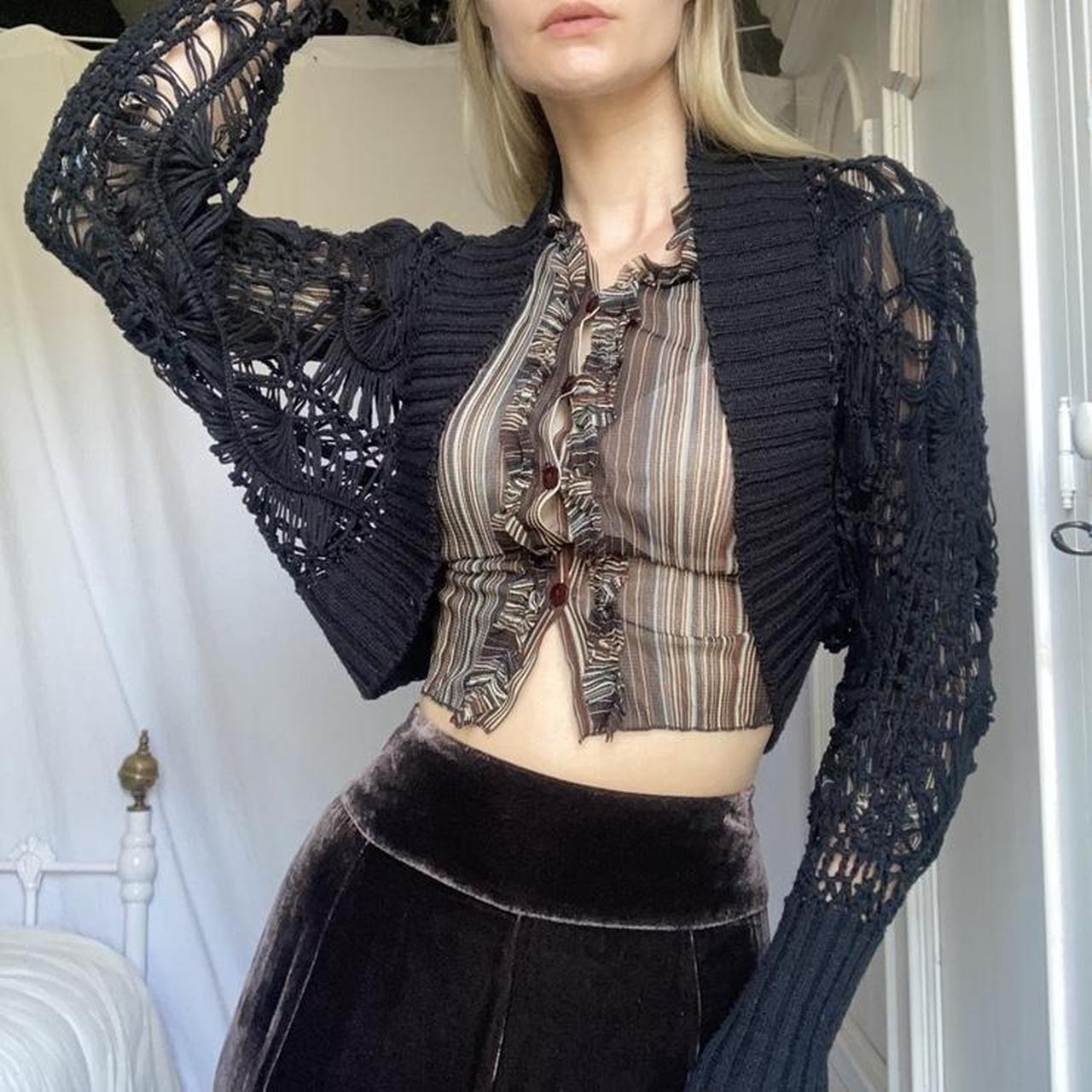 Witchy Black Knitted Crochet Cardigan Batwing Depop