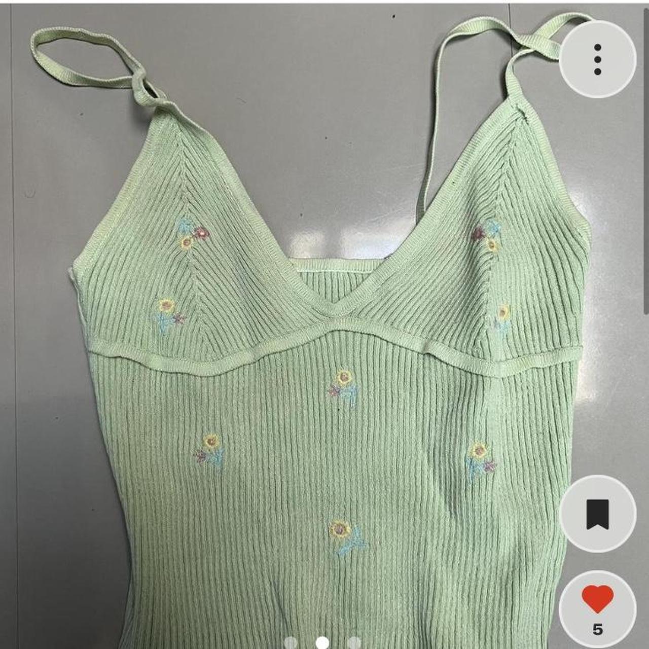 Sweet light green vest with flowers, coquette ribbed... Depop