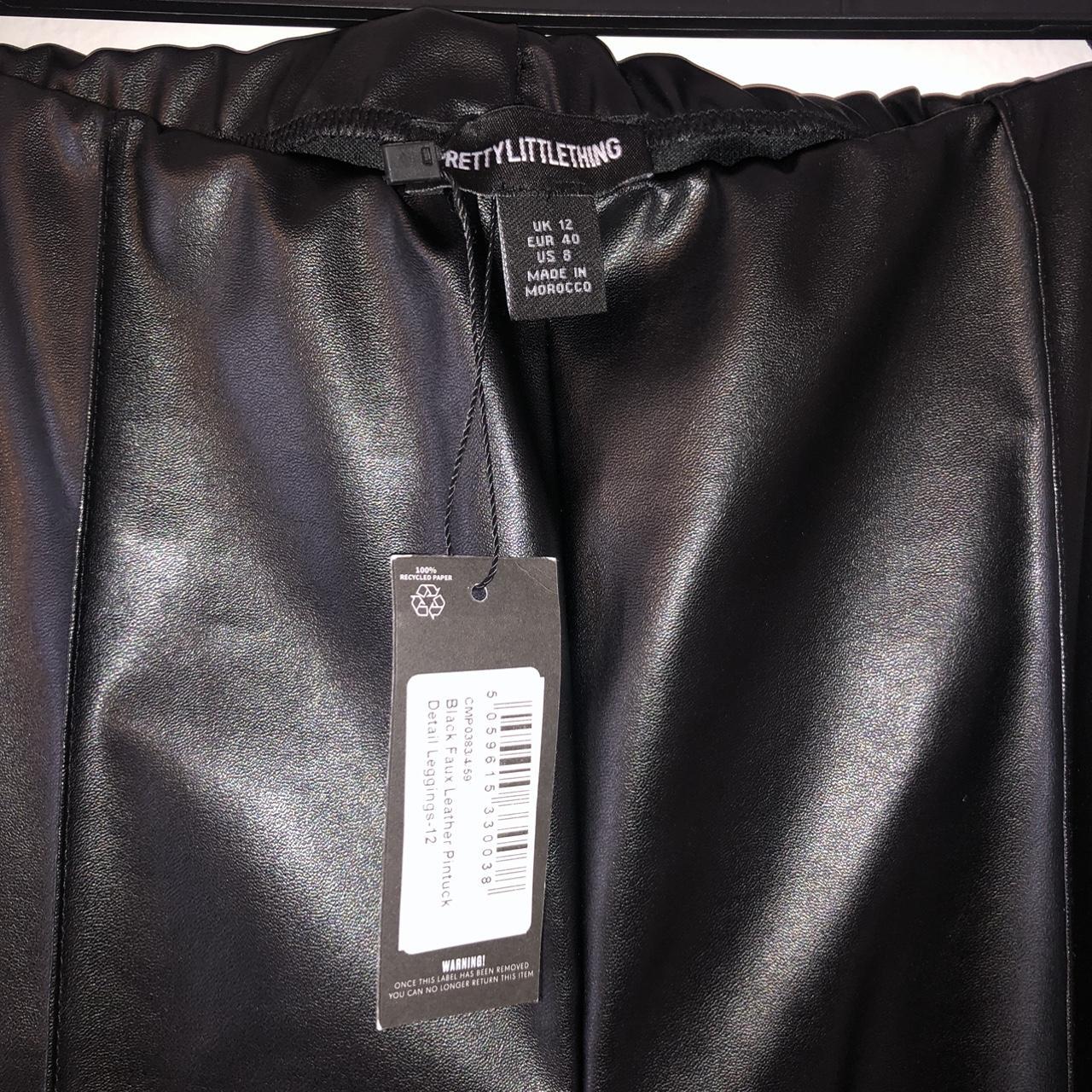 Black Faux Leather Pintuck Detail Leggings