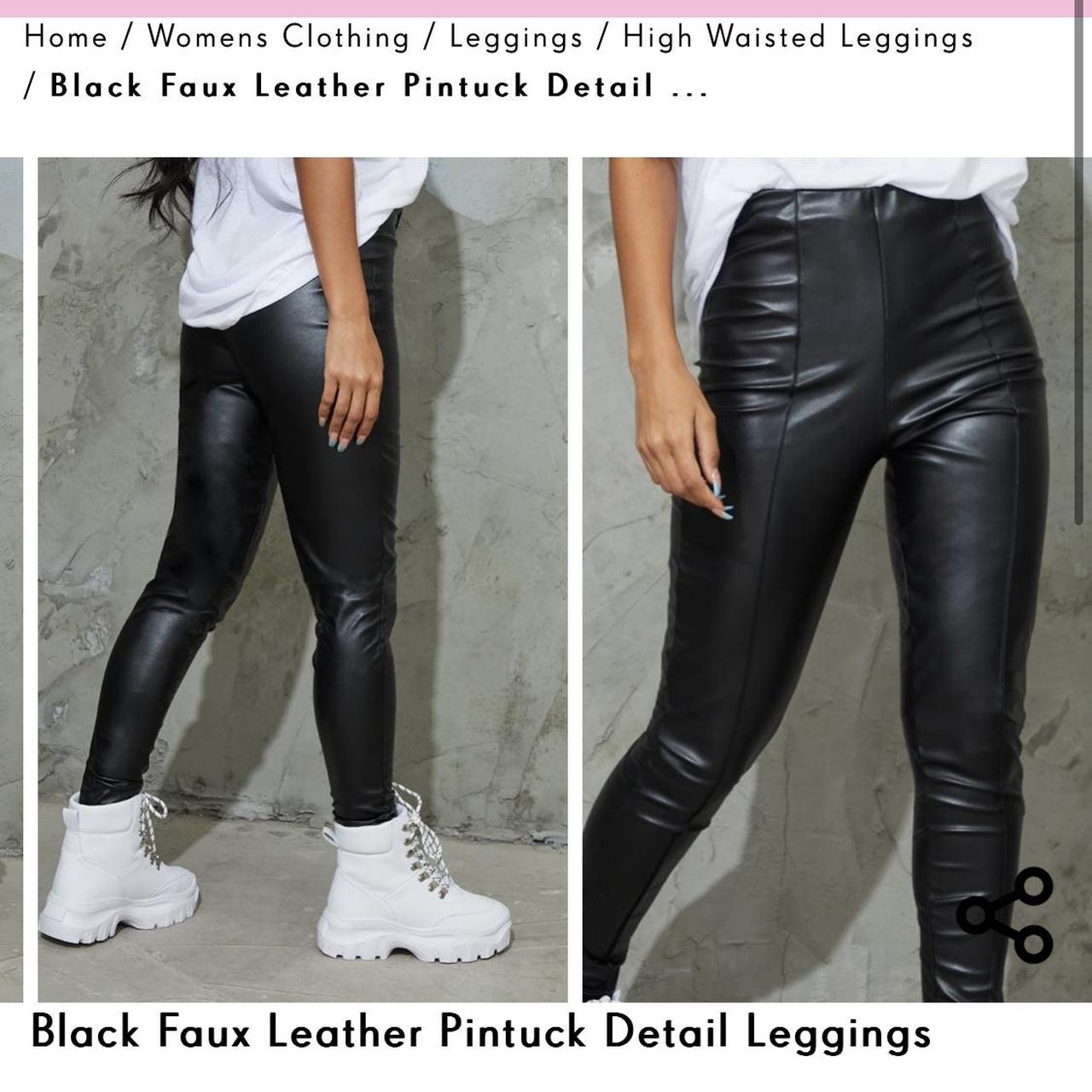 Black Faux Leather Pintuck Detail Leggings