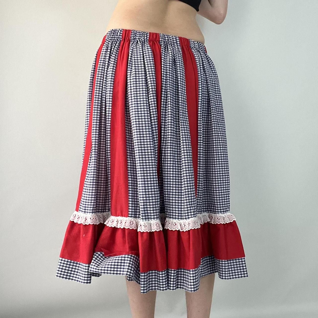 women-s-red-and-blue-skirt-depop