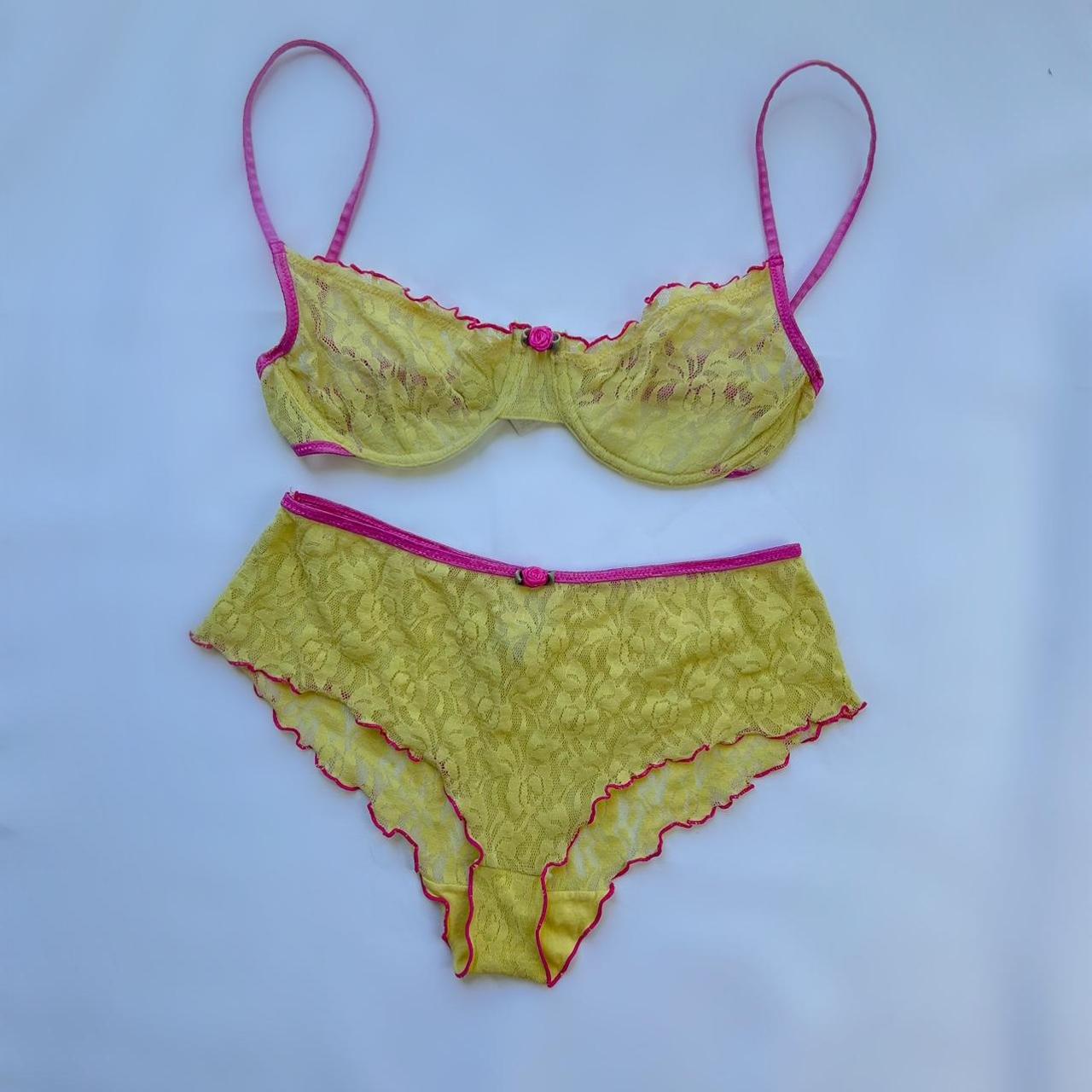 34 B yellow and pink lace undergarment set. has been... - Depop