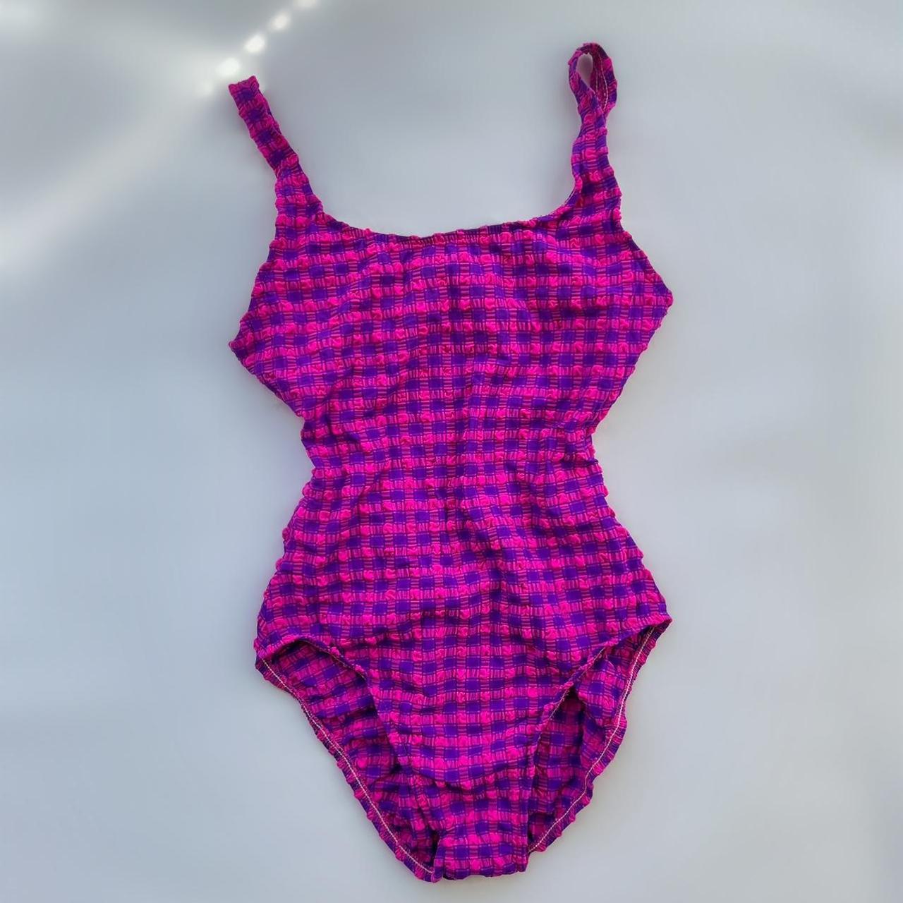 Vintage pink and purple one piece swimsuit... - Depop